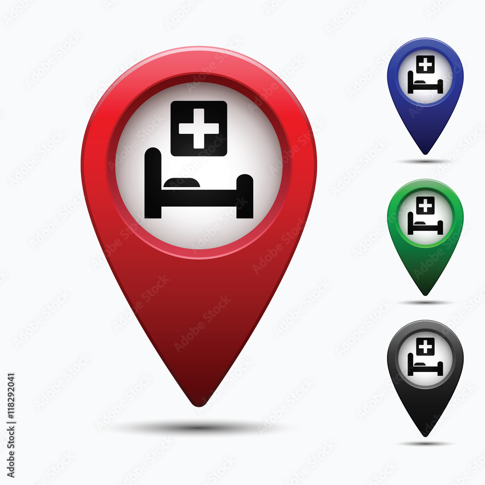 Poster colored map pointer with symbol showplace and lion . for location maps. mark icon. sign for gps navi