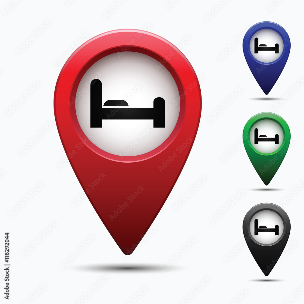 Poster colored map pointer with symbol showplace and lion . for location maps. mark icon. sign for gps navi