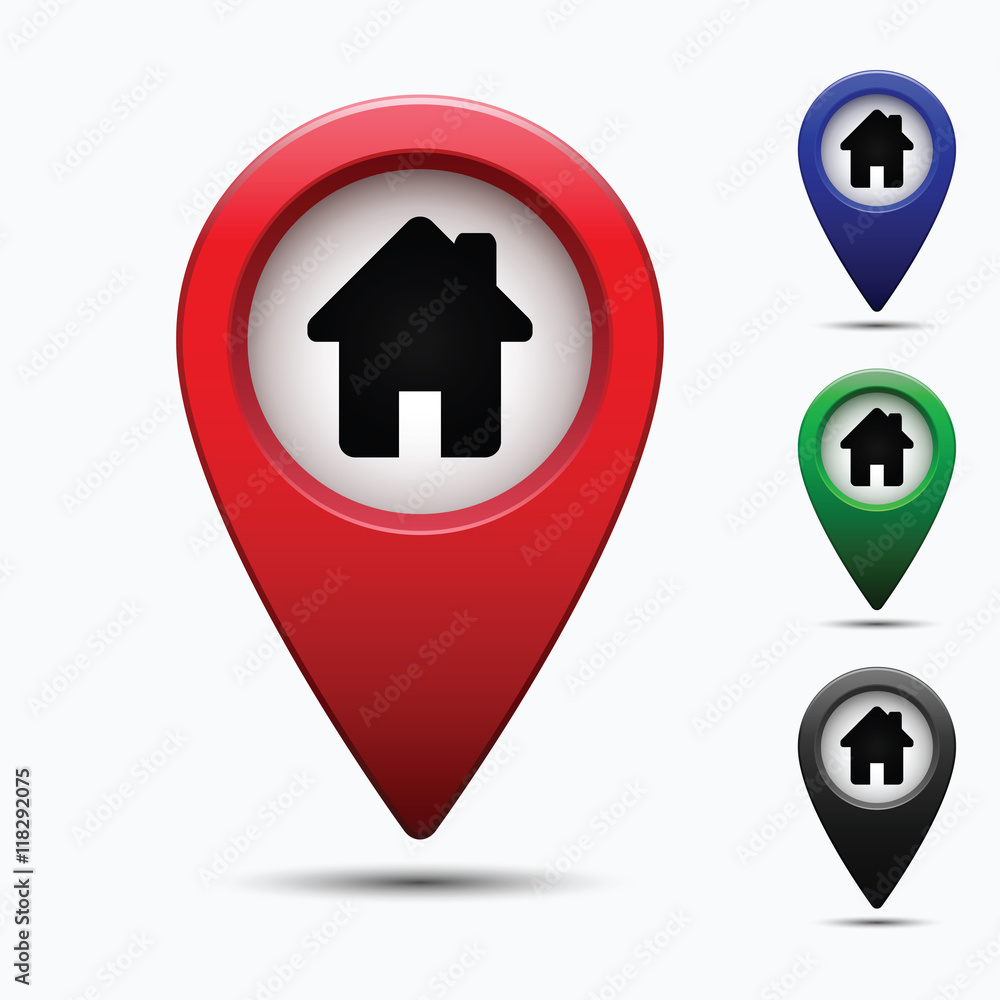 Poster colored map pointer with symbol showplace and lion . for location maps. mark icon. sign for gps navi