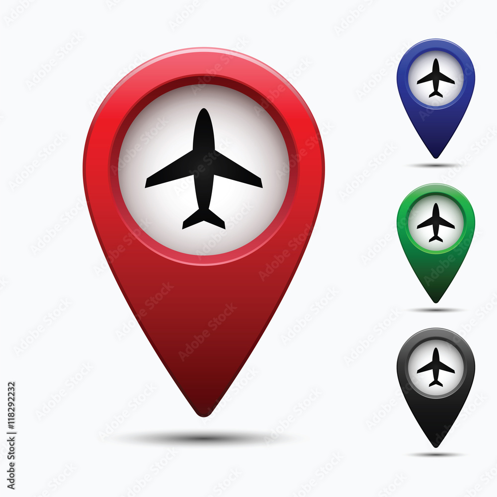 Poster colored map pointer with symbol supermarket. for location maps. mark icon. sign for gps navigation. 