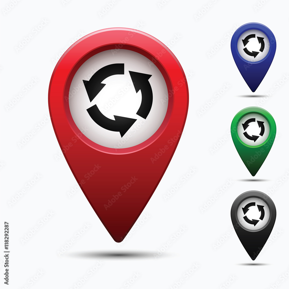 Poster colored map pointer with symbol around motion of transport. for location maps. mark icon. sign for g