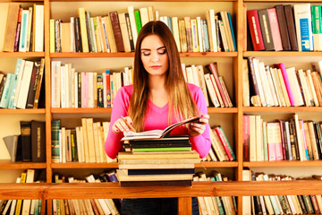 Girl student in college library