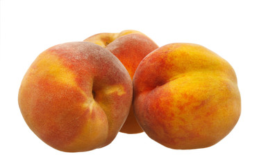 Fototapeta na wymiar Delicious juicy ripe fresh peaches on white background