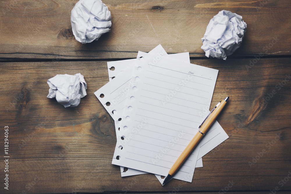 Poster notebook and crumpled paper