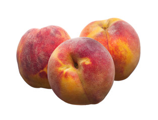 Delicious juicy ripe fresh peaches on white background
