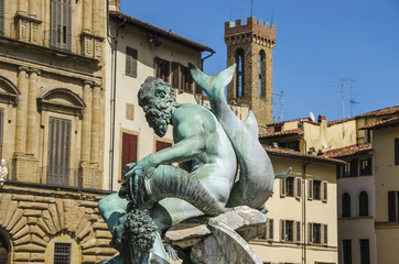 The Fountain of Neptune in a summer day in Florence, Italy