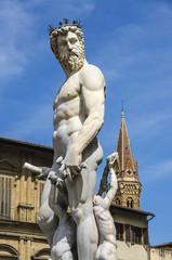 The Fountain of Neptune in a summer day in Florence, Italy