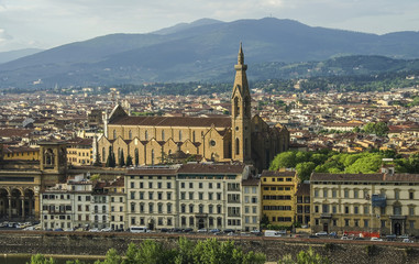 Obraz premium Tower of palazzo vecchio in florence top view to roofs old town