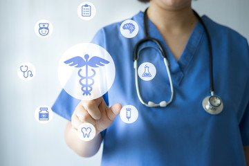 Medicine doctor & nurse working with medical icons
