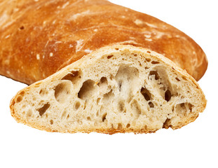 fresh baked italian chiabatta bread isolated on white