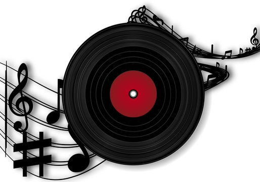 vinyl record and music notes