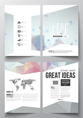 Set of business templates for brochure, magazine, flyer, booklet or annual report. Molecular construction with connected lines and dots, scientific pattern on colorful polygonal background