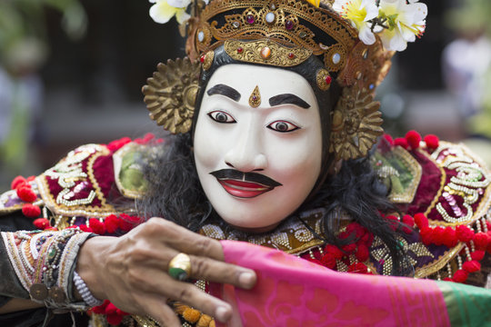 Balinese performer wearing mask and costume, Mas, Bali, Indonesia