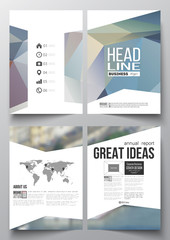 Set of business templates for brochure, magazine, flyer, booklet or annual report. Polygonal background, blurred image, urban landscape, modern stylish triangular vector texture