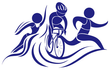 Sport icon for triathlon in blue color - obrazy, fototapety, plakaty