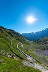 Sunset above mountains Alps Passo Stelvio