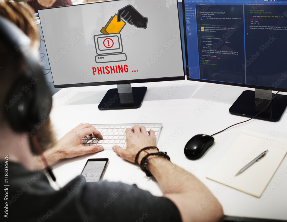 Poster cyber attack crime fraud phishing hacker security system concept