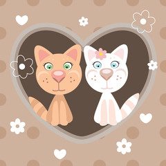 Влюбленные кошки на фоне сердца