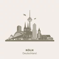 Köln Panorama Skyline Wandtatoo Sehenswürdigkeiten Kölner Dom Hohenzollernbrücke Rathaus Triangle Stadtansicht Städtetour Tourismus beige braun Vintage Look © Jyll