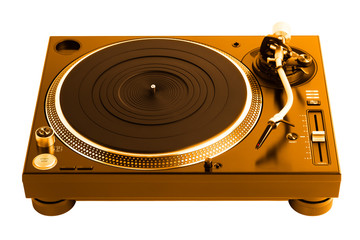 professional dj turntable isolated on white, golden tone