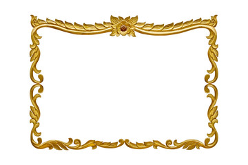 Gold wooden frame on white background with clipping path