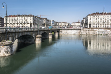 Fototapeta na wymiar Po River and Vittorio Square in Turin, Italy 