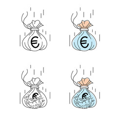Pound Money Symbol and Coin in Money Bag Falling from above, Financial Concept 