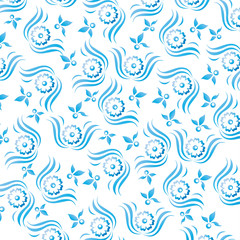 Floral pattern with Gzhel flowers.