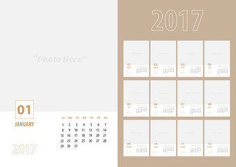 vector, 2017 new year calendar with simple modern clean style ,