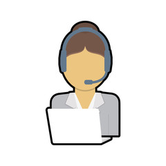 operator assistant woman headphone call center technical service icon. Isolated and flat illustration