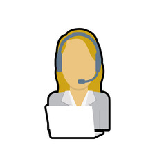 operator assistant woman headphone call center technical service icon. Isolated and flat illustration