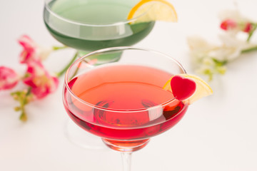 Fruit cocktails on white background