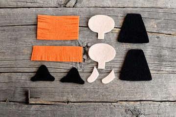 Cut felt parts for sewing witch toy. How to sew a Halloween witch ornament. Halloween crafts idea....