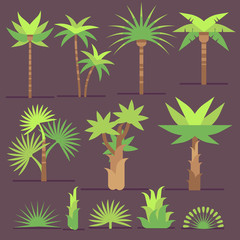 Fototapeta na wymiar Tropical exotic plants and palm trees vector flat icons