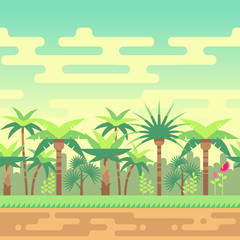Fototapeta na wymiar Seamless summer tropical forest nature landscape vector illustration for computer games