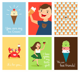 Icecream friends. Happy kids with ice cream vector illustration