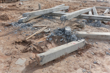 Damage pillar on ground at construction site
