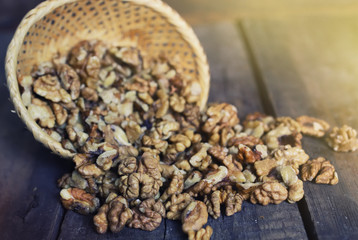 walnut on wooden background