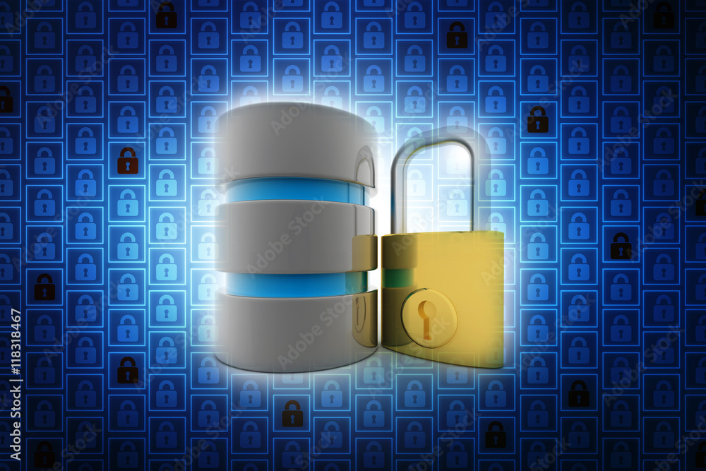 Poster 3d rendering database storage data base protected lock
