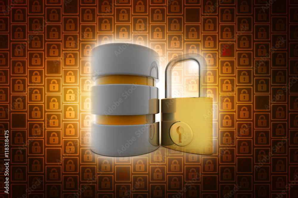 Poster 3d rendering database storage data base protected lock