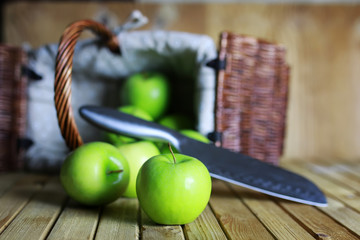 green apple in a basket