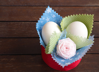 egg decoration or egg easter on the wooden floor