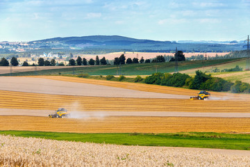 harvester machine on field