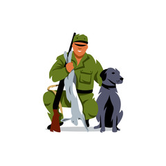 Vector Hunting. Hunter with prey. Cartoon Illustration.