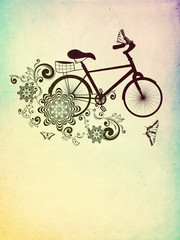 Bicycle and Floral Ornament Grunge