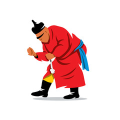 Buryat sport. Heyer shaalgan festival. Breaking spinal bones. Vector Cartoon Illustration.