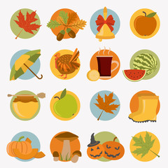 Autumn icon set. Halloween and Thanksgiving day. Flat design