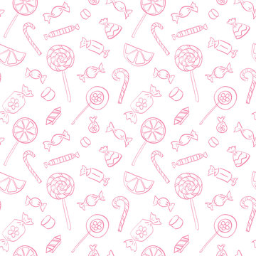Vector  seamless doodle pattern with candies and lollipops