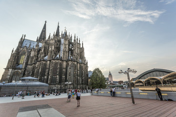 Gothic cathedral and train station in Koln, Germany