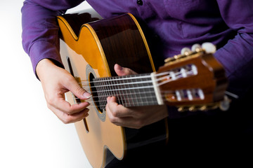 Close up acoustic guitar guitarist man classical.
